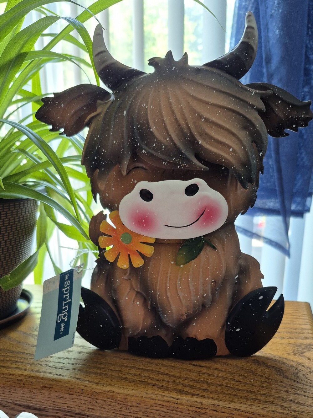 Highland Cow Metal Decorative Figurine - Brown with Pink Cheeks. NEW WITH TAG